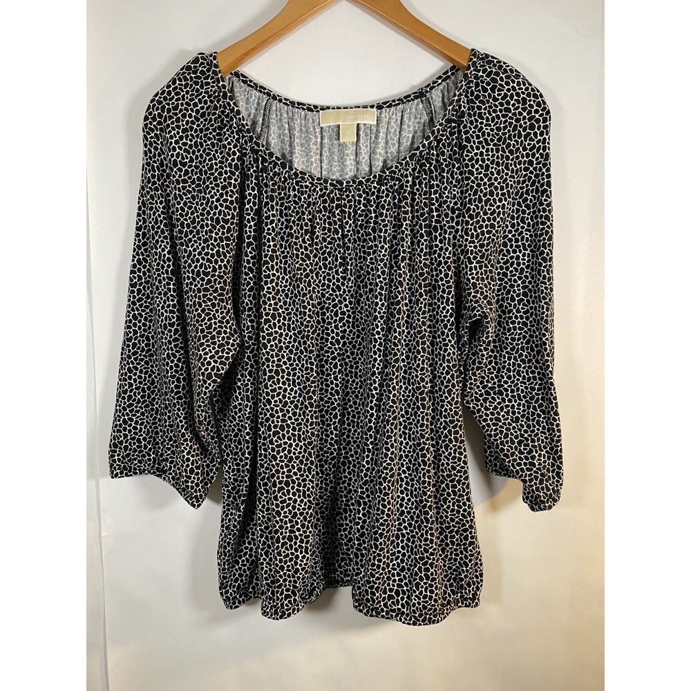 Michael Kors Black and white blouse women's size 1X 3/4 elastic sleeve